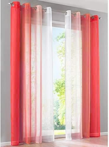 SIMPVALE Gardinen mit Ösen Farbverlauf 2er Set, Vorhang Transparent für Wohnzimmer Kinderzimmer Mädchenzimmer, Lichtdurchlässig Ösenschals Voile Weiß Rot Breite 140 Höhe 225 pro Stück