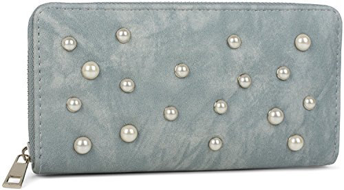 styleBREAKER Geldbörse mit Perlen besetzter Vorderseite, umlaufender Reißverschluss, Portemonnaie, Damen 02040092, Farbe:Hellblau
