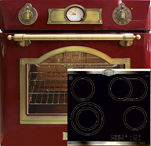 Retro Induktions Herdset Autark Kaiser Empire/Einbau Backofen 67L in Rot + Induktionskochfeld 60cm in Schwarz/Selbstreinigung /Drehspieß/Einbaubackofen/ Herd/Backofen-Kochfeld-Kombination/