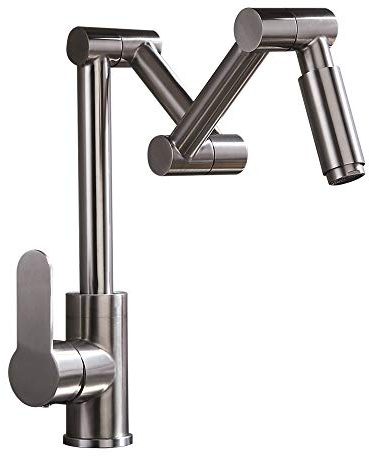 KunMai Modern Stainless Steel 1-Handle 1-Hole Articulating Kitchen Faucet Deck Mount Pot Filler in Brushed Nickel