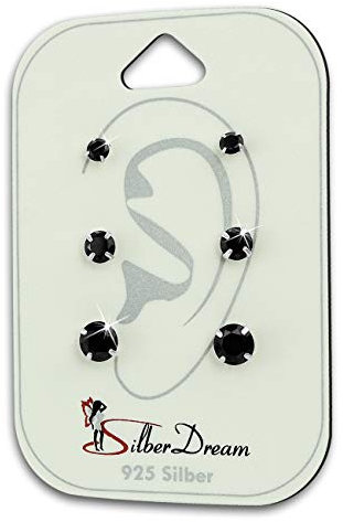 SilberDream 3er Ohrringe Ohrstecker schwarz Zirkonia SET ECHT 925 SILBER SDS812S Silber Ohrstecker