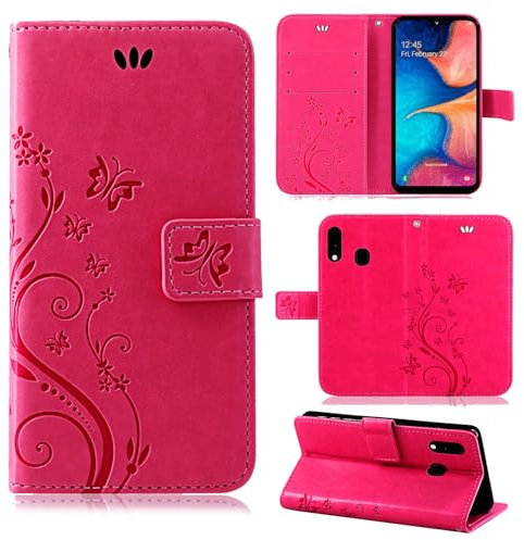 Hülle Kompatibel mit Samsung Galaxy A20e | Premium PU Leder Handyhülle Wallet Case für Galaxy A20e | Schutzhülle Blumen Klapphülle Handyhülle | Pink
