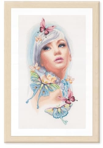 Lanarte PN-0171930 Butterfly Girl Counted Cross Stitch Kit, Cotton, Multi-Colour, Approx. 26 x 53 cm / 10.4 x 21.2 Inches
