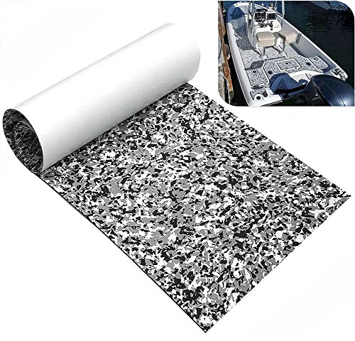 yuanjiasheng EVA Faux Teak Decking Sheet for Boat Yacht Non-Slip and Self-Adhesive Boat Flooring Pad 94.5× 35.4 Bevel Edges (Black and White Camouflage)