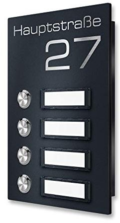 Metzler® Funkklingel mit austauschbaren Namensschildern und 4 Tastern aus Edelstahl Aufputz Anthrazit hohe Reichweite bis 300 m wetterfest einfache Montage für Mehrfamilienhaus 10 Jahre Ersatzteilverf