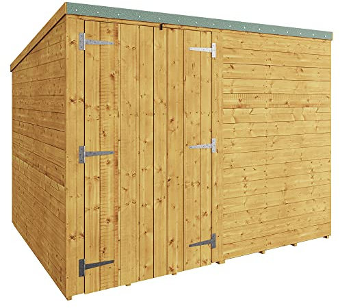 BillyOh Master 8x6 Wooden Garden Shed with Pent Roof – Secure Windowless Garden Storage Shed Design, Wide Double Doors, Tongue and Groove Wood Cladding, Easy Assembly & Complete Kit Outdoor Storage