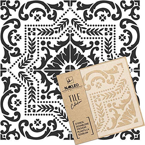 NAKLEO Fliesen Schablone zum Malen 30x30 cm, Pinela Spanische Maurische Blume Marokkanisch, Kunststoff Wiederverwendbare Bodenschablone DIY, Holz Möbel Wand Dekoration - Terrakotta