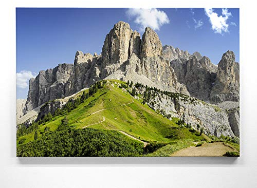BilderKing Atemberaubendes Bergpanorama Wandbild - Sextner Dolomiten - als 90x60cm große Leinwand. XXL Wandbild als Hintergrund und Deko für Wohnzimmer & Schlafzimmer. Aufgespannt auf Holzrahmen