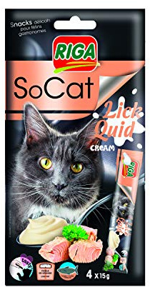 RIGA - Socat Lick Quid - Friandises Pour Chat - Snack Humide Au Thon - Crème A Lécher - Riche En Protéines - Sans Céréales - Faible En Graisses - Récompense Idéale - 4 x15 g