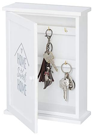 Relaxdays Cassetta Portachiavi da Muro, in Legno, Design Sweet Home, Rustico, Appendichiavi, 29 x 22 x 8 cm, Bianco, Ferro