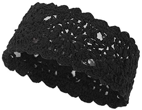 Damen Gestrickt Stirnband Mädchen Breit Strick Haarband (Häkeln Schwarz),Einheitsgröße