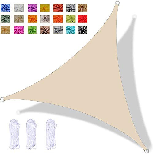 Toldo Vela de Sombra Triangular 4x4x4m Impermeable PES Toldo Protección Rayos 98% UV para Patio Jardín Balcón Exteriores, Blanco Crema