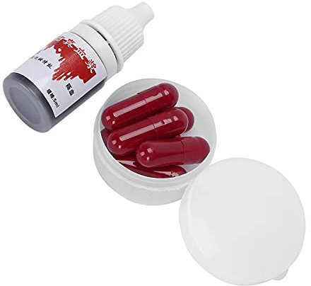 Kunstblut, Fake Blood, Fake Blut, Gefälschte Blutkapseln Gelatine Blutkapseln mit Kunstblutpuder Künstlicher Gefälschter Blutfilm Halloween Make-up Geronnenes Blut Gel Kostüm Cosplay Party Prop