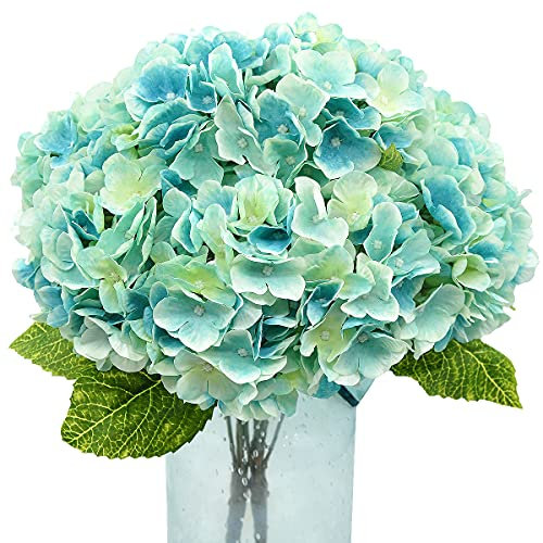 Blooming Paradise Künstliche Blumen, Seide, Hortensien, Blumenarrangements, Hochzeitssträuße, Dekorationen, Kunststoff, für Zuhause, Küche, Garten, Party, Festival, Bar, DIY (hellblau, 5 Blütenköpfe)