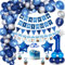 TOLOYE Deko 1. Geburtstag Jungen, Blau Geburtstagsdeko 1 Jahr mit Luftballons Blau, Happy Birthday Banner, Fotobanner, Foil 1 Balloon, Babyparty Deko für Erster Junge Baby Shower