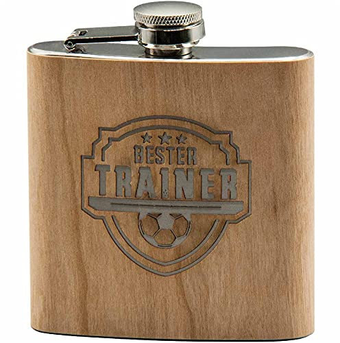 Flachmann Bester Trainer Trinkflasche Schnapsflasche mit Holz HTI living