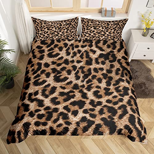 Parure de Lit Imprimé Léopard 220x240cm Housse de Couette Imprimé Guépard Housse de Couette Léopard Noir Marron Housse de Couette Afrique Motif Fourrure d'Animal Sauvage Décor de Chambre de Luxe