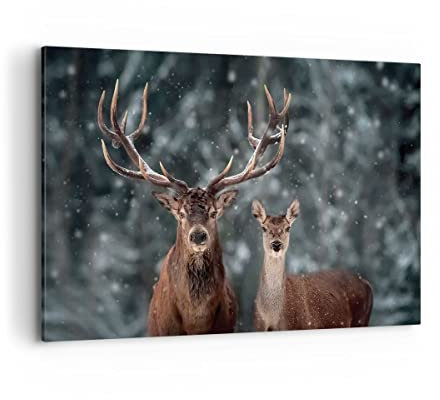 Quadri Moderni Soggiorno Cervi renne caprioli Quadro su Tela 120x80cm Stampe da Parete Camera da Letto Cucina 1 pezzo Wall Art Canvas Grandi XXL Decorazione Murale Grafica Immagini AA120x80-5060
