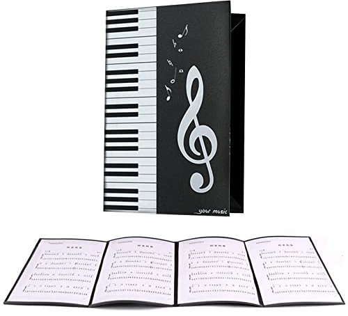 Bymivofun 4-seitiger Notenordner, A4 4-seitiger Notenordner, für Klavier, Gitarre, Violine, Papier, Dokumente, Musikliebhaber, Studenten