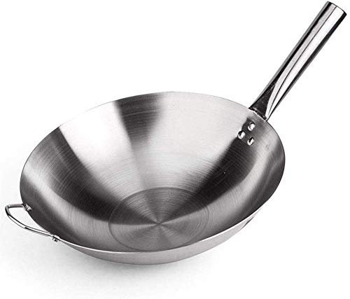 TSTSM Sartén Wok de Acero Inoxidable Wok - 36/43 cm de diámetro - Apto para Todo Tipo de Estufas, incluida la inducción - El Revestimiento Antiadherente Permite cocinar sartenes wok-38cm