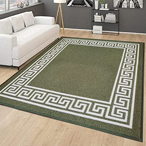B&B Heavy Duty Area Rug-Door Mat Non Slip Backing Washable Indoor & Outdoor Doormats - Runner Rug Carpet Runner, Area Rugs, Indoor mat (Green & Cream, 120 x 170 cm)