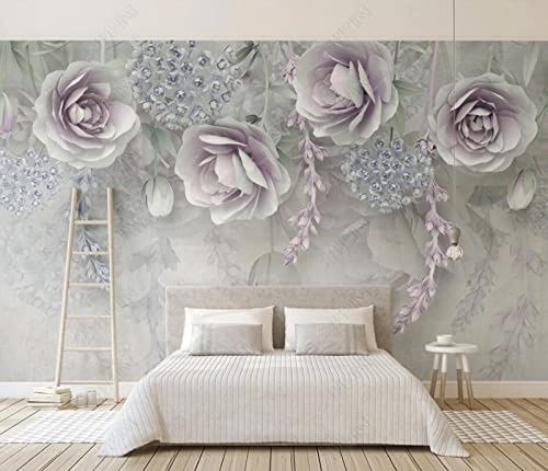 Carta Da Parati Fiori Lilla In Rilievo Floreale Fotomurali 3D Carta Adesiva Per Pareti Moderna Moda Poster Gigante Design