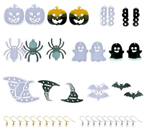 DIYBravo 8 Stück Ohrring Epoxidharz Formen Halloween Resin Silikonform Schmuck Lesezeichen Schlüsselanhänger Harz Form Gießform DIY Set