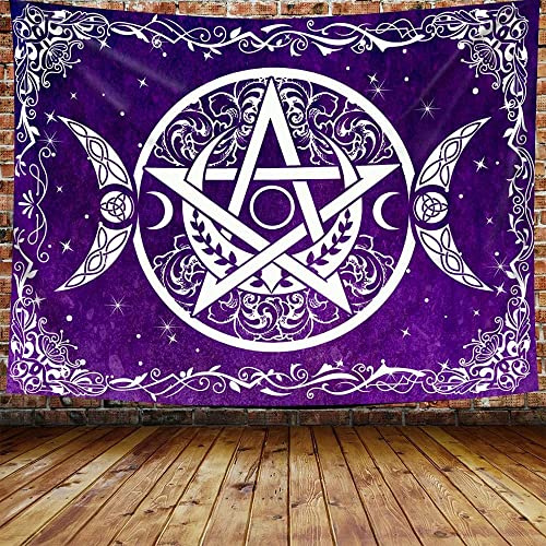 Wandteppich Wicca Pentagram Pagan Triple Moon Wicca Pentagramm Hexerei Tapisserie Mehrzweck Kunst Wandtuch Tapisserie Durable Für Wanddeko 73x95cm