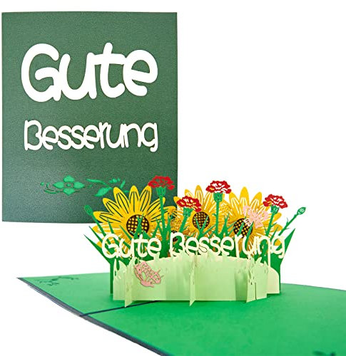 TOG BEG 3D Pop-up Grußkarte mit Motiven Gute Besserung und Blumen, ein liebevolles Geschenk und Gute Besserung für Familien, Freunde, Kollegenkreis inkl. Umschlag (grün)