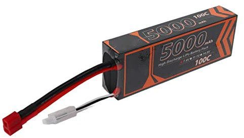 SPYMINNPOO RC Lipo Akku, Hardcase Lipo Akku 7,4 V 5000 MAh 2S 100C RC Lipo Akku mit T-förmigem Rotem Stecker für RC-Modell