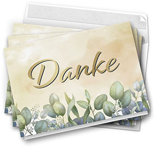 10 Dankeskarten kirchlich - Motiv Eukalyptus modern - moderne Klappkarten mit Umschlägen - Danke sagen nach Kommunion, Konfirmation, Taufe, Hochzeit