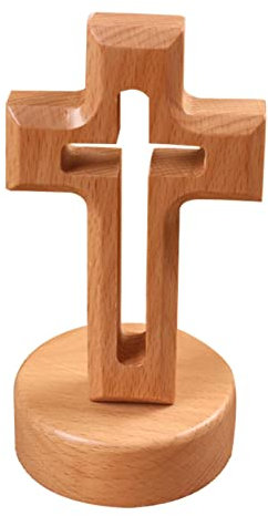 woyufen Holzkreuz – 12 c Kleines Heiliges Kreuz aus Buche, Tischkreuz mit Sockel, stehend, Jesus Christus, katholisches Wandkreuz für Heimdekoration, Weihnachtsfeier
