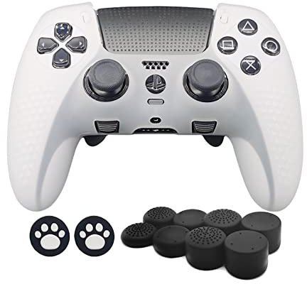 MOJOXR Silikon-Schutzhülle und Stick-Kappen für PS5 DualSense Edge Wireless Controller, rutschfeste Schutzfolie und 10 Daumengriffkappen, Zubehör für Playstation5 Edge Controller (weiß)