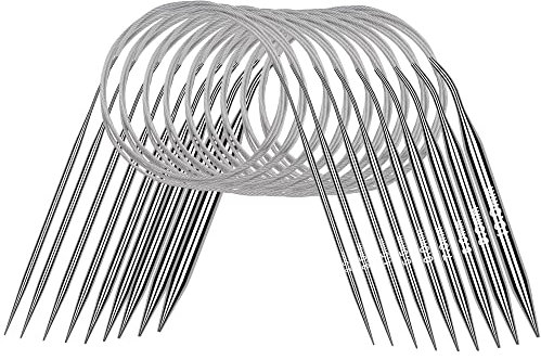 Coopay Rundstricknadeln Set 120 cm, 9 Stück Edelstahl Stricknadeln Mit Laser-Größe, 2,5-10,0 mm Metall Set, Glatt für Tücher, Schals, Pullover, Decken