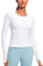 CRZ YOGA Women's Seamless Sports Long Sleeve Shirts Ribbed Running Shirt with Thumb Hole Breathable Quick Dry Fitness Tops White 8