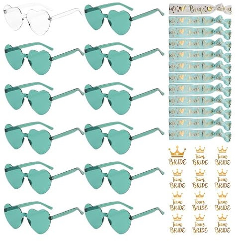 YeahBoom 36 Stück JGA Brille Team Braut Armbänder,Bride to Be Herz Brille Set,12Herz Sonnenbrille+12Bride Tattoo Aufkleber+12Bride Armband,Jungesellinnenabschied Frau Accessoires,JGA Deko Accessoires