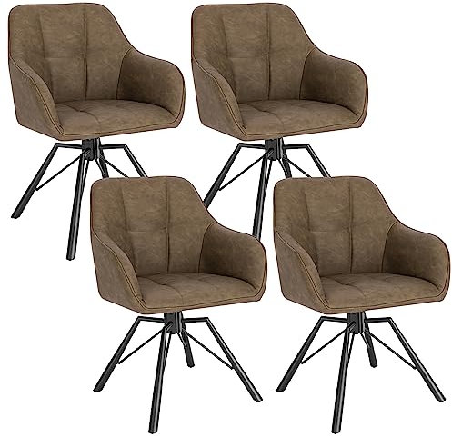WOLTU Esszimmerstühle drehbar 4er-Set, Küchenstuhl, Polsterstuhl, Drehstuhl, bequemer Stuhl mit Armlehnen Rückenlehne, Armlehnenstuhl für Esszimmer Wohnzimmer, mit Kunstlederbezug, Braun, BH366br-4