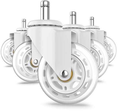RAVN HAMAN Juego de 5 Ruedas para sillas de oficina 11 mm x 22 mm blanco - Ruedas para suelos duros de hasta 250 kg - Ruedas para sillas giratorias sin arañazos - Ruedas de goma para sillas