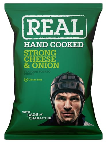 Real Crisps Hand Cooked Potato Chips 24 X 35G Full | KV&C BRANDED BOX | (Strong Cheese & Onion)