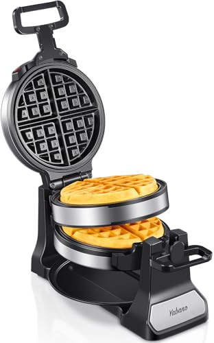 Yabano Belgian Waffle Maker Rotating Nonstick Double Flip Waffle Iron