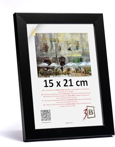 3-B Cadre de l'image HIT - Noir - 15x21 cm (A5) - cadre photo en bois avec verre acrylique