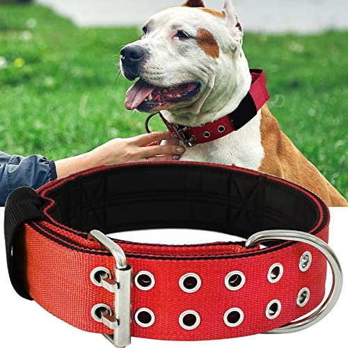HQSHNY Hundehalsband für Große Hunde - 5 cm Breites, Stabiles Design mit Griff für Extragroße Hunderassen, Weich Gepolstertes Neopren Nylon, Rot, 43-56cm