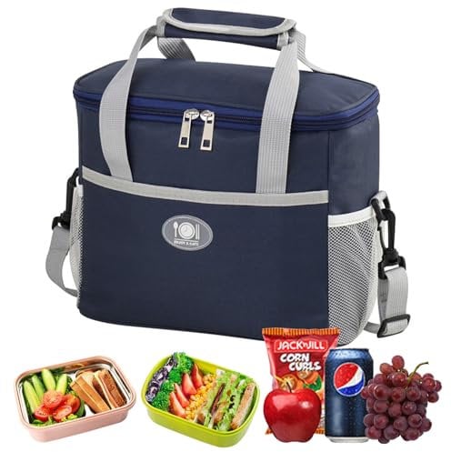 PEPOYO AI Isolierte Kühltasche, Wiederverwendbare Lunchtasche, Tragbare Kühlbox, weiche Tragetasche, auslaufsicher, mit verstellbarem Schulterriemen für Erwachsene für Arbeit/Picknick