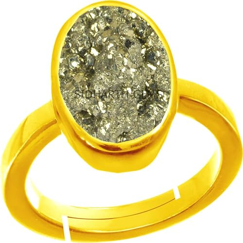 Mtrolls 11,25 Ratti 10,25 Crt natürlicher Pyrit Ring echt vergoldet mit verstellbarer Ringgröße für Damen und Herren