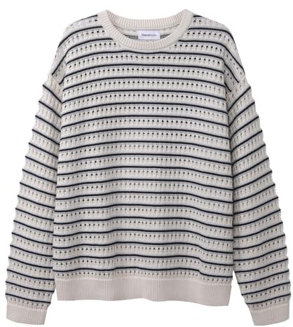 Diana Studio, perforierter gestrickter Rundhalsausschnitt – Herren, 100% Baumwolle, Lange Ärmel, kastenförmige Passform, Ecru/Grau/Schwarz, S