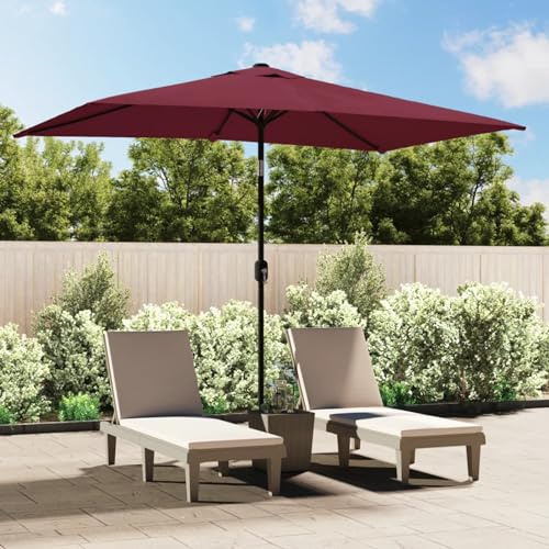Mengtu Sonnenschirm mit Metall-Mast Gartenschirm Strandschirm Schirm Ampelschirm Balkonschirm Marktschirm Mit Kurbelsystem Sonnenschutz Gartenschirm 300 x 200 cm Bordeauxrot Garten Möbel