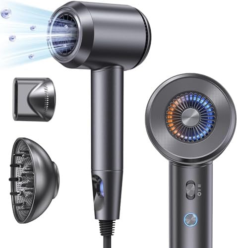 llano Hair Dryer with Diffuser, Fast Drying 1500W Motor &10,5000 RPM,Professional with 500 Million Ions for Curly and Straight Low Noise/Lightweight, Mini Great for Travel and Home
