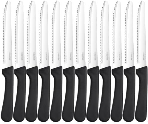 LAZAHOME Steakmesser 12 Stück,Tafelmesser Wellenschliff,Hochwertiges Steakbesteck Messerset,Frühstücksmesser Wellenschliff aus Edelstahl,Spülmaschinenfest