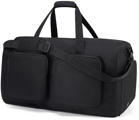 ecosmile Reisetaschen, Turnbeutel, Reisetasche, Duffle-Tasche für Herren, faltbar, Wochenendtaschen für Damen und Herren, mit verstellbarem Schultergurt, Schwarz, 65L