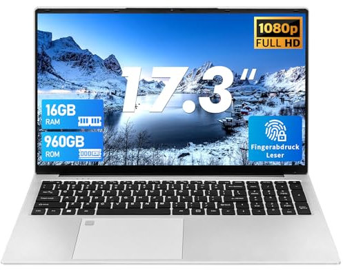 Zyphionix 17.3 Zoll Laptop Windows 11, 16GB RAM 960GB SSD ROM Laptop, LPDDR4,Versteckte Kamera,Celeron N5095(Up to 2.9 GHz), 5000 mAh,3 xUSB 3.0